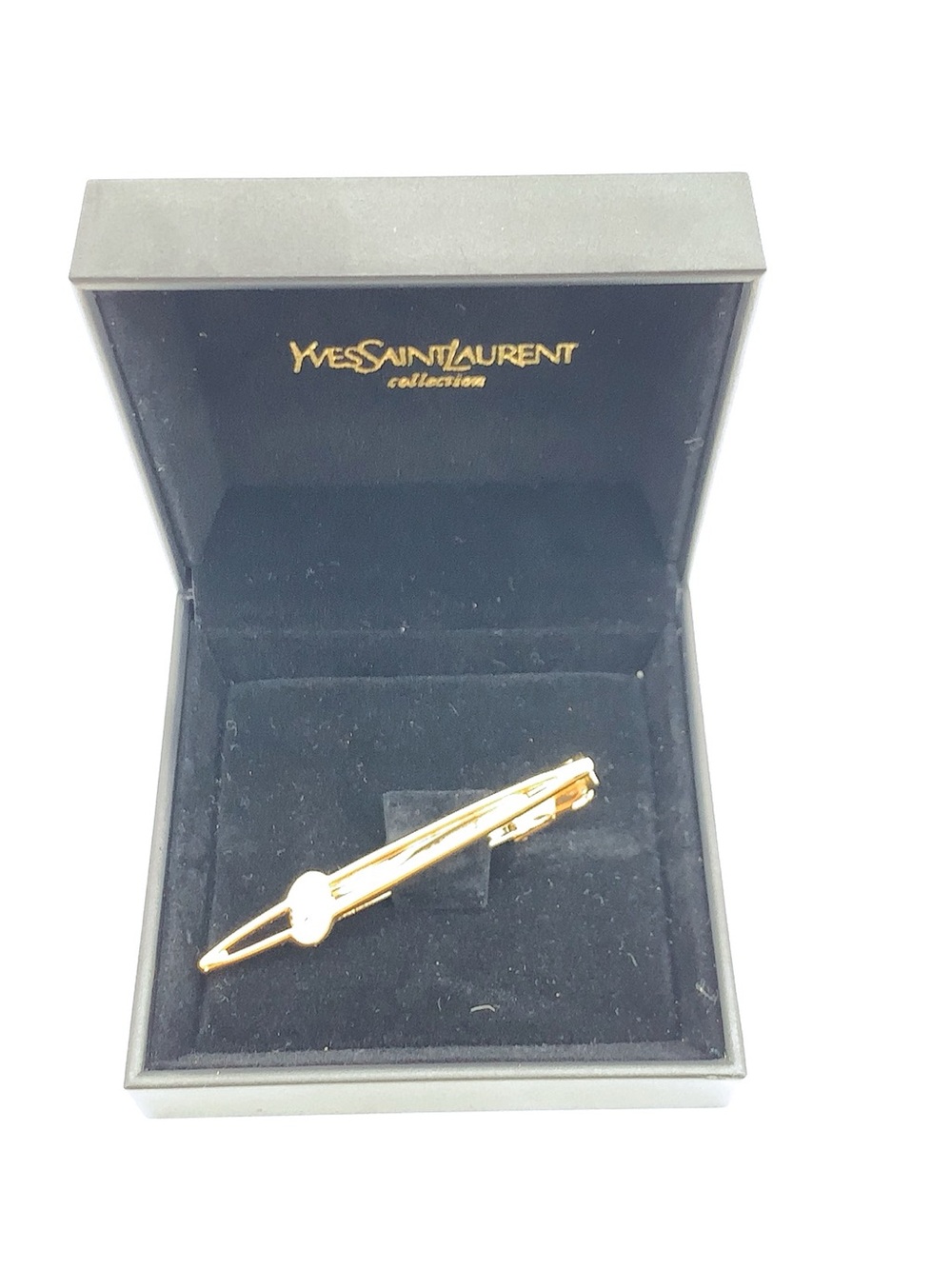 Vintage Yves Saint Laurent (YSL) Gold-Tone Ridged Tie Clip